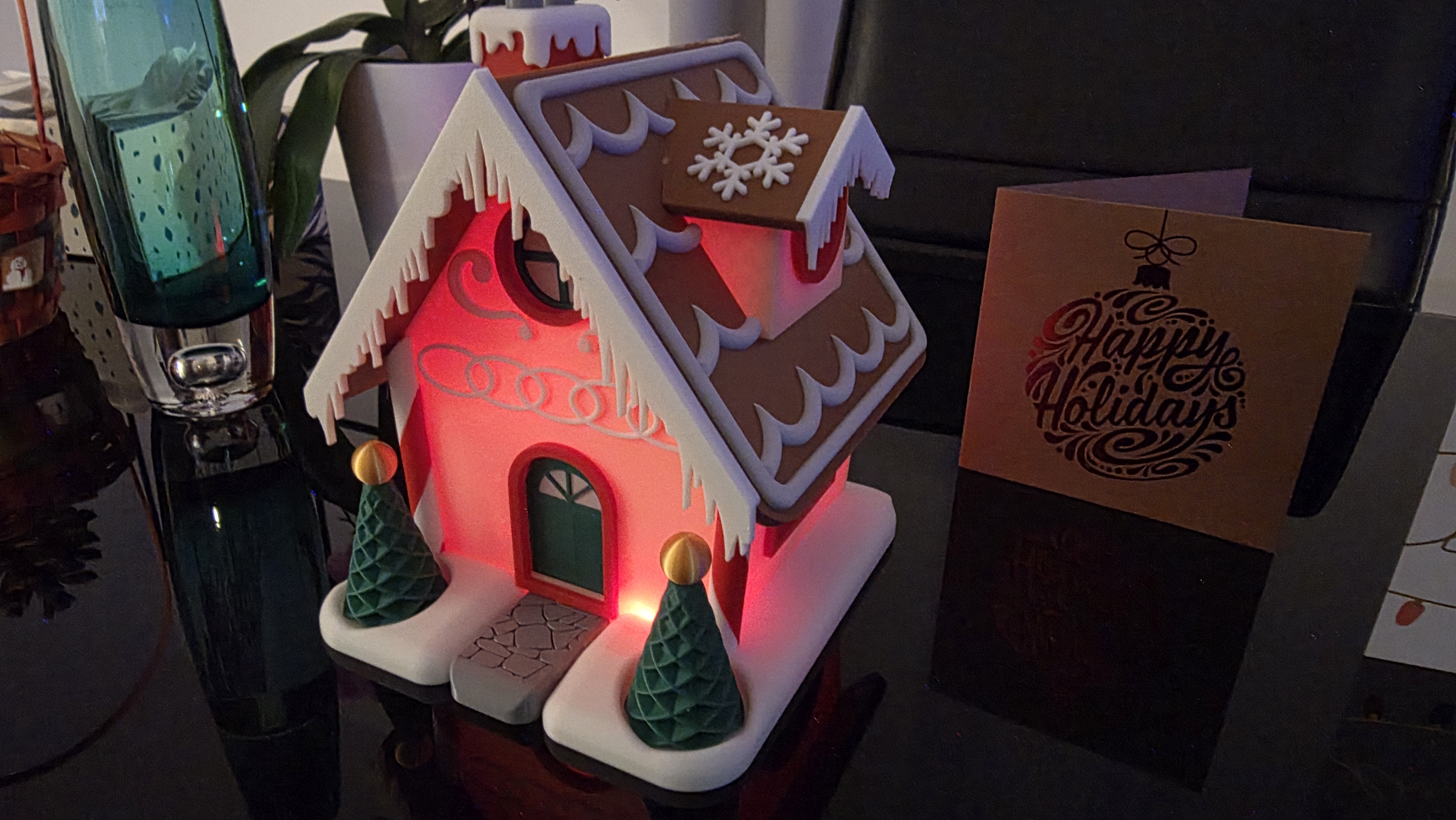 Illuminated holiday house. Original native photograph retained.